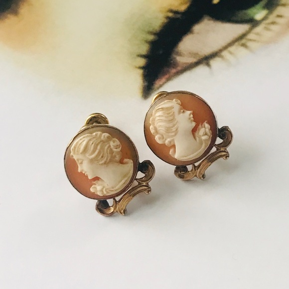 Vintage VAN DELL 12K GF Cameo Earrings 1940 - Picture 2 of 5